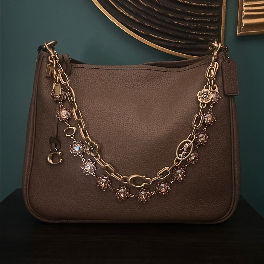 Coach Cary Soft pebbled leather shoulder bag in stone